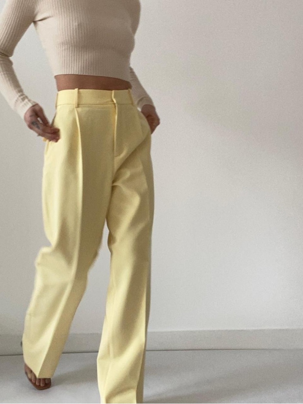 Zara Yellow smart wide leg trousers - Picture 3 of 7